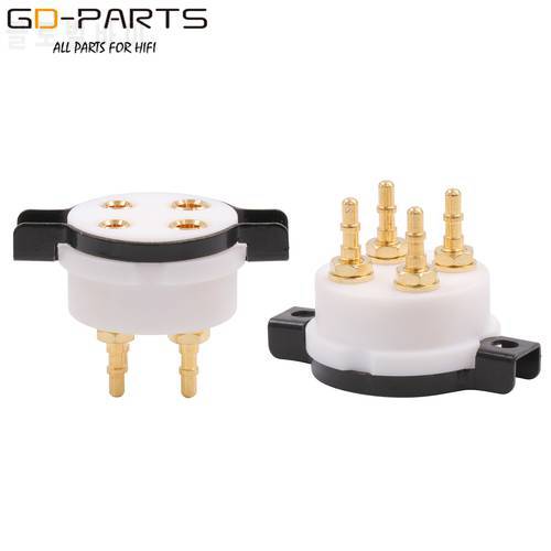 4pin PTFE Vacuum Tube Socket with Screw For 300B 2A3 45 50 5Z3 6A3 & WE101D/F 205D/E 216 etc., 24K Gold Plated Brass Pins 2PCS