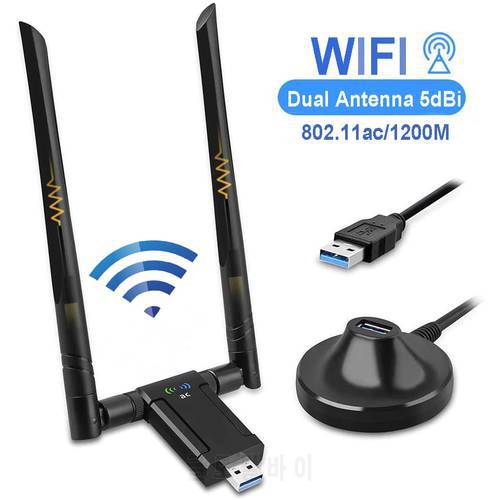 KuWFi 1900Mbps USB Wifi Adapter Dual Band 5dBi Wifi Antenna USB3.0 Wireless Network Card for PC Desktop Lapt
