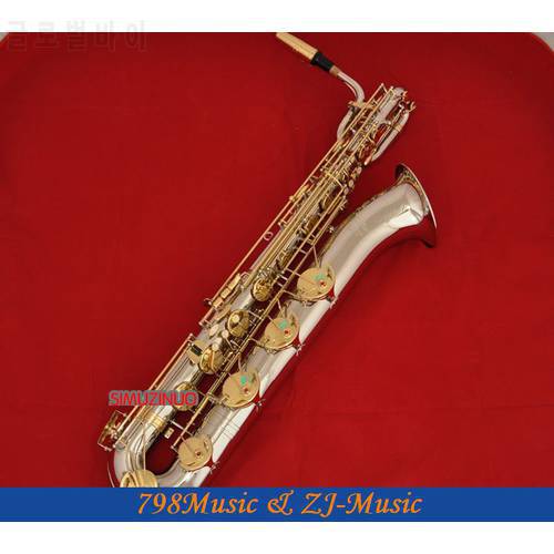 New Professional Baritone Saxophone Nickel Plated Tube Gold Lacquer Key Sax High F With Case And Mouthpiece Free Shipping