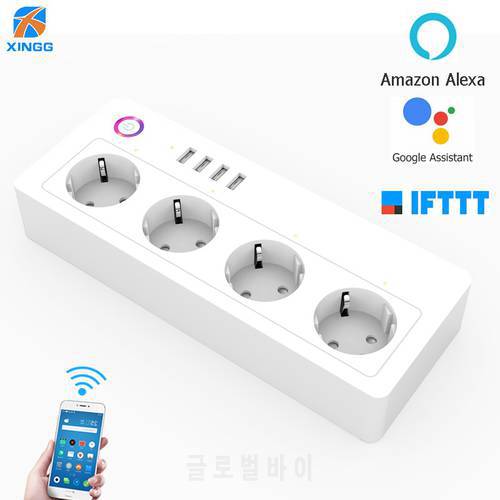 Smart WiFi Alexa Power Strip Intelligent Socket Switch 4 AC Outlets 4 Fast Charging USB Port For Echo Google Assistant 16A 250V