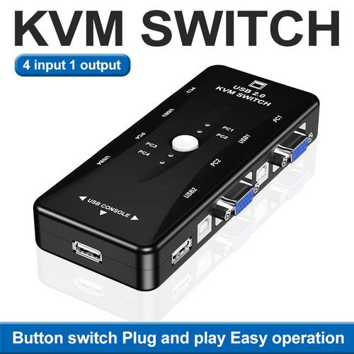 OULLX 4 Port KVM Switch USB 2.0 VGA Splitter Printer Mouse Keyboard Pendrive Share Switcher 4 Input 1 Output Switch Box Adapter