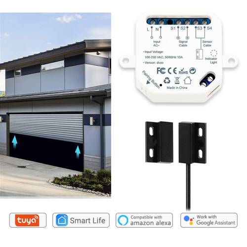 Garage Door Sensor Opener Controller Remote WiFi Switch Tuya Smart Life App Alert Works with Google Home Alexa Home Automation