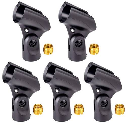 AAY-Universal Microphone Clip Holder with 5/8 Inch Male to 3/8 Inch Female Nut Adapters Black