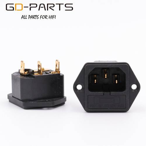 GD-PARTS IEC320 C14 Male AC Power Plug Socket With Fuse Holder Gold Plated Brass Power Cord Inlet Hifi Audio DIY AC250V 10A 1PC
