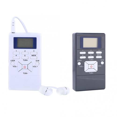 Black/White Mini Portable LCD FM Radio Digital Signal Processing Wireless Receiver With Earphone