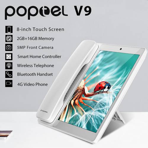 Poptel V10 Google Play Videophone 8 inch 2G+16G Bluetooth Handset for Home and Office IOT Device Tablet Phone Table Support