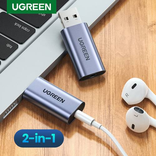 UGREEN Sound Card 2-in-1 USB Audio Interface External 3.5mm Audio Adapter Soundcard for Laptop PS4 Headset USB Sound Card