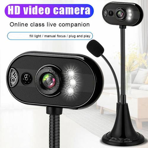 USB 2.0 Desktop Webcam Camera 480P Web Cam With Mic 4 Built-in Night LED Lights Night Vision For Computer PC Laptop