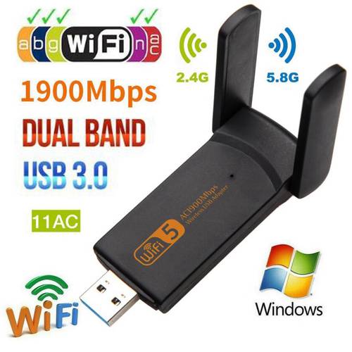 USB3.0 Wifi Adapter 1300Mbps 1900Mbps Dual Band 2.4Ghz + 5.8Ghz Wi-fi Dongle 802.11AC Network Card USB 2 Antennas Hi-Speed