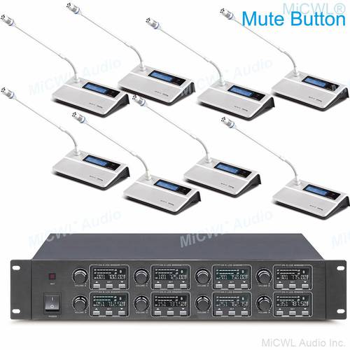 High-end Wireless Digital Conference Microphone System for Meeting Room 8 Desktop Gooseneck Microphones System Mute Button