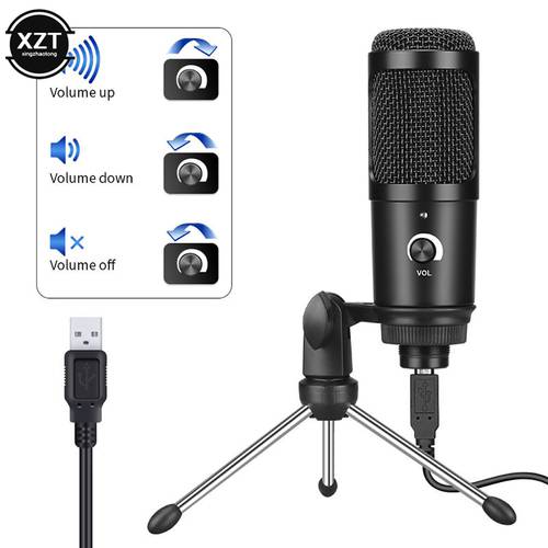Metal USB Microphone For Laptop MAC Windows Studio Recording Vocals Voice Over Condenser Tripod Angle Adjust Volume Control MIC
