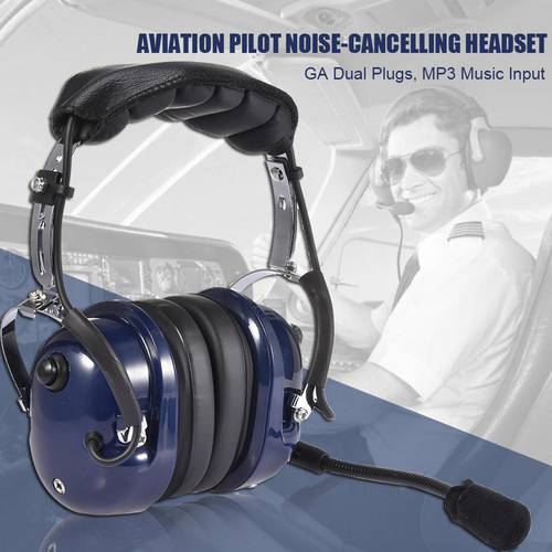 Aviation Pilot ABS Headset Noise Reduction GA Dual Plugs MP3 Music Input With Comfort Ear Seals Universal 3.5mm Input Jack