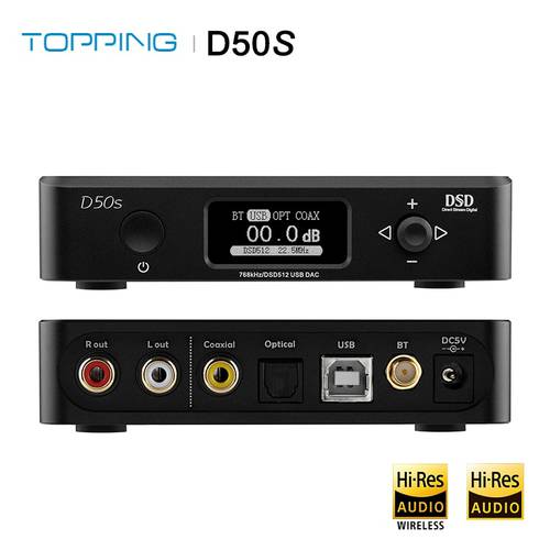 TOPPING D50S USB DAC Dual ES9038Q2M Bluetooth 5.0 HiFi Audio Desktop Decoder Hi-res PCM 32bit/768k DSD512 LDAC/AAC/SBC/aptX
