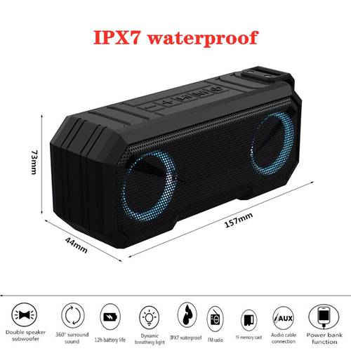 Portable Wireless Bluetooth Speaker Outdoor IPX7 Waterproof Subwoofer Color Luminous Bar Sound Column with 3000mAh Power Bank