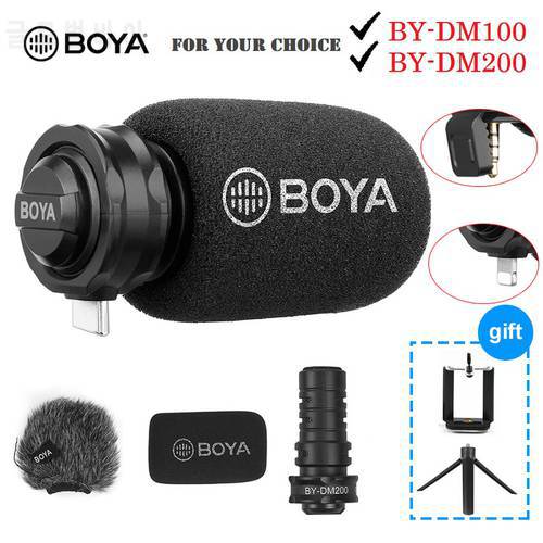 BOYA BY DM100 DM200 A7H Digital Condenser Stereo Mic Microphone for iPhone Samsung Type C Android Phones iPad iPod 3.5mm