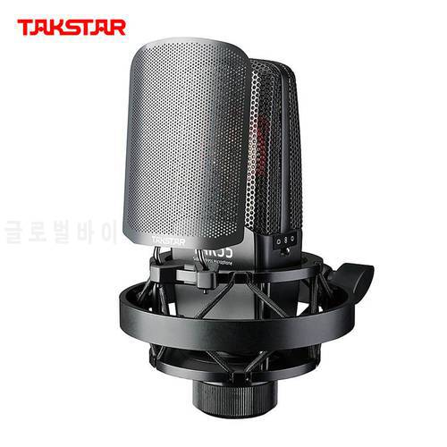 TAKSTAR TAK45 Professional Recording Microphone Condenser Mic Uni-directional 34mm Large Diaphragm with Metal Windscreen
