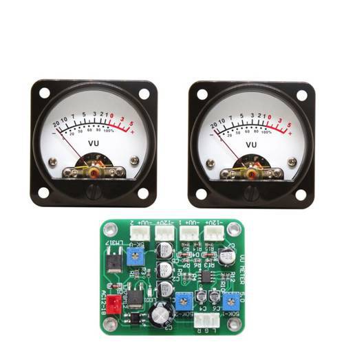 One Pair 45mm BIg VU Meter Stereo Audio Amplifier Board level Indicator Backlight Adjustable With Driver Board
