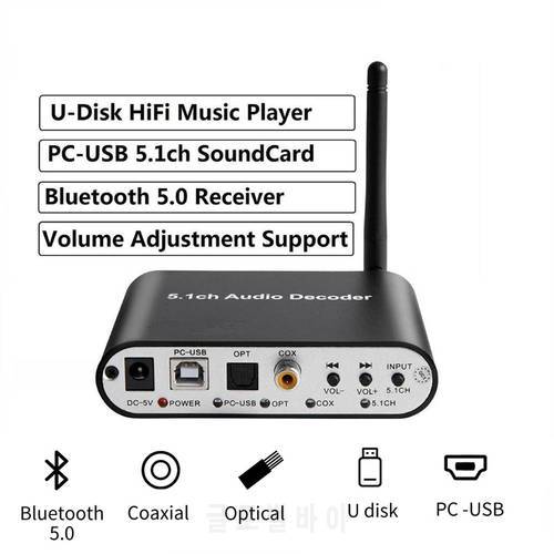 DA615 5.1CH Audio Decoder Bluetooth 5.0 Reciever DAC Wireless Audio Adapter  Optical Coaxial AUX USB