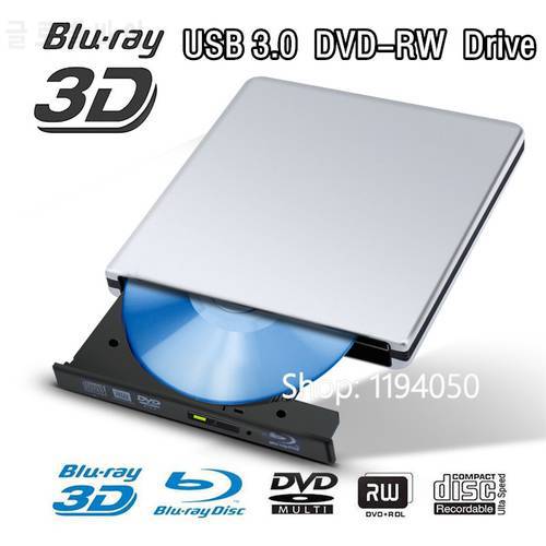 Aluminum Blu-ray Drive Ultra-thin external USB 3.0 Blu-ray burner BD-RE CD/DVD RW burner can play 3D 4K Blu-ray disc for laptop