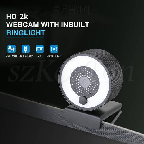 Autofocus HD Webcam 1080P 2K USB Web Camera for PC Laptop Desktop Computer with Microphone Ring light Tripod web cam for Steam