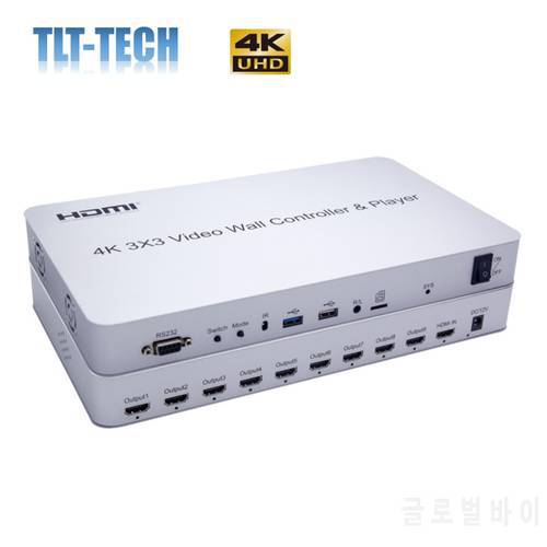4K 3x3 HDMI Video Wall Controller SD Card USB Player RS232 Video Processor Splicer 2x2 2x3 2x4 1x4 4x2 Support Cascade 3x4 4x4