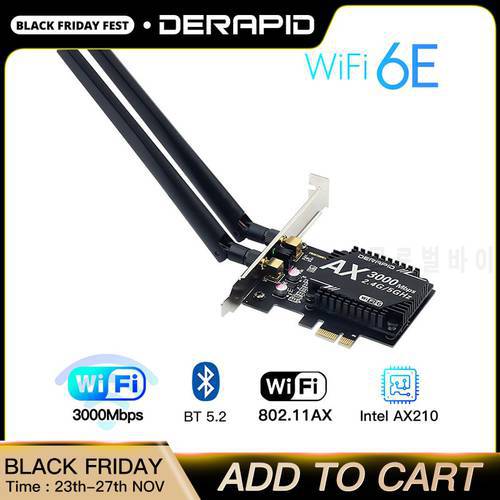 3000Mbps WiFi6E Intel AX210 Bluetooth 5.3 Dual Band 2.4G/5GHz WiFi Card 802.11AX/AC PCI Express Wireless Network Card Adapter PC