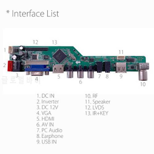 T.V53.03 Universal LCD TV Controller Driver Board V53 Analog TV TV/AV/ PC /HDMI/USB Motherboard