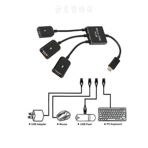 3in1 Micro USB / Type C To 2 OTG 3 Port HUB Cable Splitter Micro-USB Type-C Adapter Converter For Tablet Android Mouse Keyboard