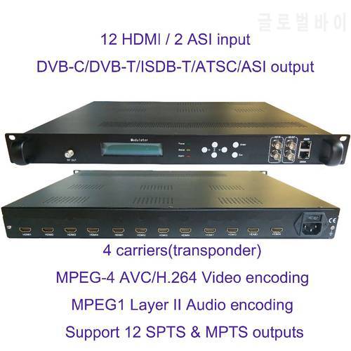 4/8 transponders 12 HDMI to DVB-C/DVB-T/ATSC/ISDB-T encoder modulator Digital TV Headend QAM RF Modulator VEK-4782I-12