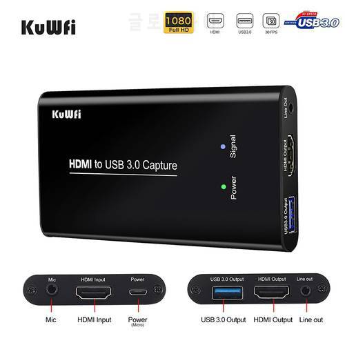 KuWFi HD-MI to USB2.0 Video Capture Card 4K60Hz Video Recording Box Game Live Streaming Broadcast with MIC