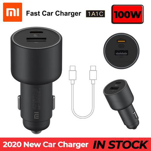 2020 New Original Xiaomi 100W Car Charger Dual USB Quick Charge Wireless Mi Car Charger 100W USB-A USB-C Dual Output LED Power