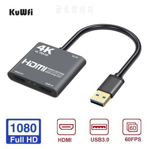 KuWFi 4K 60fps HDMI Capture Card HDMI to USB3.0 Video Audio Capture Full HD Record for Live Streaming Teaching Meeting