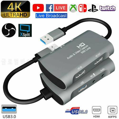 USB3.0 Dual HDMI-compatible Video Capture Card 4K 1080P 60FPS PS4 XBOX Game Video Audio Live Youtube Facebook Broadcast Streamer