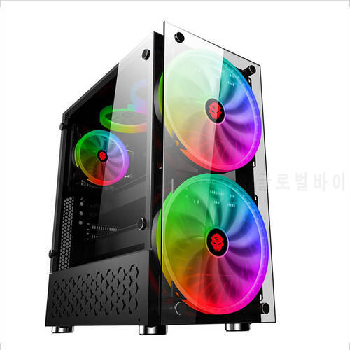 Desktop Computer Game Case RGB Colorful DIY Tempered Glass Water-Cooled Gaming Internet Cafes Dustproof With 20cm Large Fan