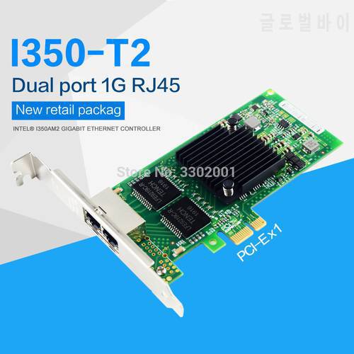 Intel I350AM2 Chip PCI-E x1 RJ45 Desktop Dual Port Gigabit Ethernet Lan 10/100/1000Mbps Network Card For I350-T2
