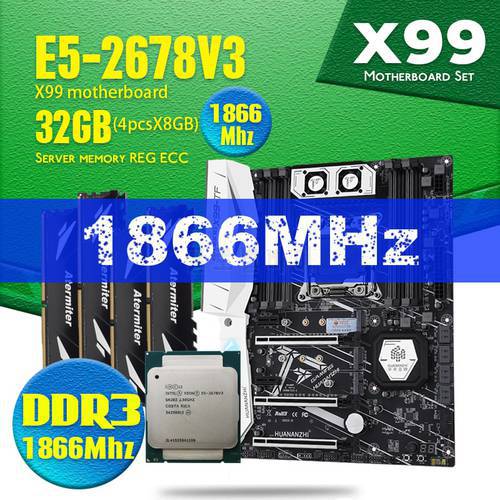 HUANANZHI X99 X99-TF Motherboard Set with Xeon E5 2678 V3 LGA2011-3 4pcs 8GB = 32GB PC3 12800R RAM 1600MHz DDR3 ECC REG Memory