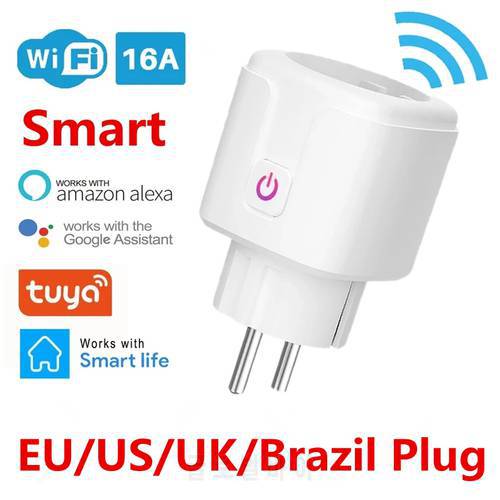 Smart Plug WiFi 16A EU Brazil AU IS Socket Wireless Remote Voice Control Power Monitor Outlet Timer Socket for Alexa Google Home