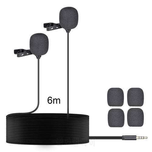 Double Lavalier Microphone Smartphone Omnidirectional Lapel Mic for Mobile Cell Phone Studio Video Recording -3.5mm Jack/6M