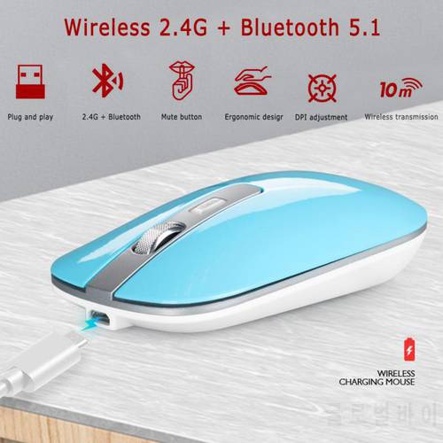 2.4G Wireless Mouse 1600dpi Dual Mode Silent Rechargeable Mouse Optical Computer Mouse With USB Receiver For Laptop Gaming