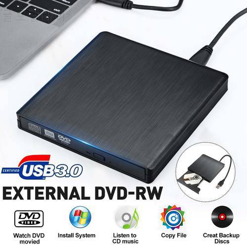 High Speed External USB 3.0 Flat Brushed external DVD RW Burner CD Writer Slim Portable Optical Drive for Laptop PC HP