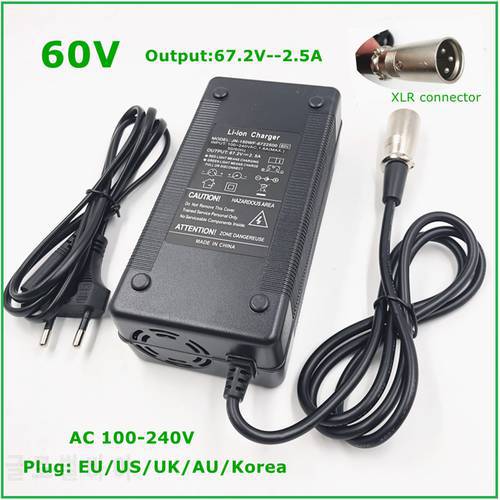 67.2V2.5A charger 67.2V 2.5A electric bike lithium battery charger for 60V lithium battery pack XLR Plug 67.2V2.5A charger