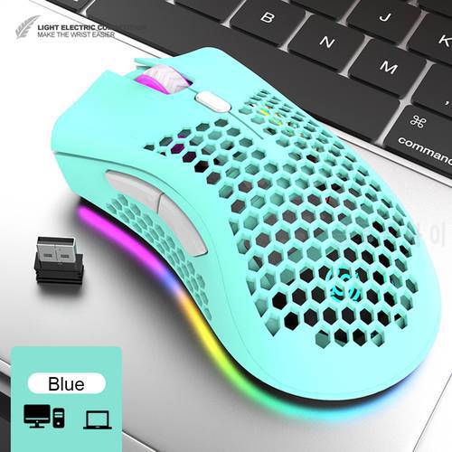 7 Buttons USB Wireless RGB Mouse Rechargeable 3 Gears 1600 DPI Adjustable Hollow Honeycomb Gamer Mice Blue/Pink/Black/White