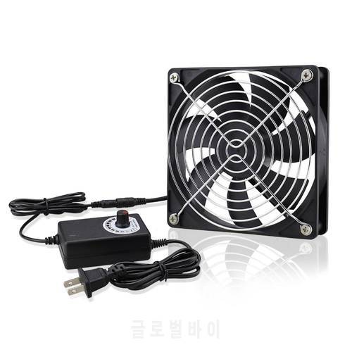 120mm AC 110V 220V DC 12V Powered Fan with Speed Controller, for Receiver Amplifier DVR Playstation Xbox Component Cooling