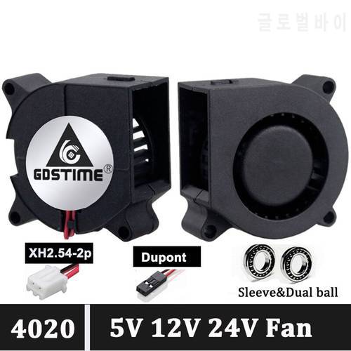Gdstime 3D printer fan 40mm 4020 Turbo blower 24V 12V 5V Double ball sleeve Cooling fans 2pin Dupont for cooler