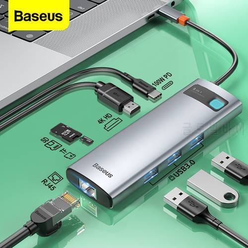 Baseus USB Type C HUB USB C to HDMI-compatible RJ45 SD Reader PD 100W Charger USB 3.0 HUB For MacBook Pro Dock Station Splitter