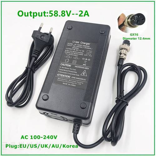 58.8V2A Charger For 48V 52V Li-ion Battery Electric Bike Lithium Battery Charger GX16 High Quality Strong with Cooling fan