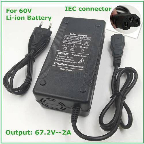 67.2V 2A Lithium Battery Charger For 60V Li-ion battery electric bike Charger with PC connector IEC connector