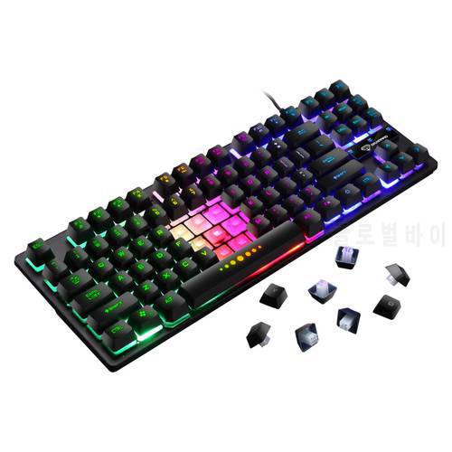 GK-10 Gaming Keyboard With Seven-color Backlight 87 Keys USB Wired Waterproof Keyboard For Gamer PC Tablet Desktop Laptop