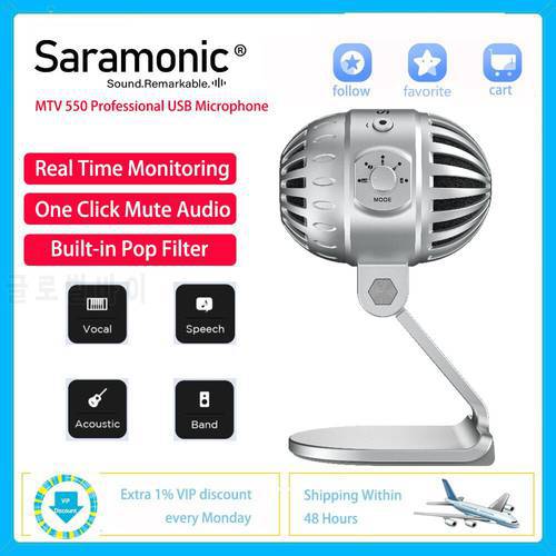 Saramonic MTV550 Professional Wired Desktop Microphone Studio Mic USB For PC Computer Laptop iPhone Type-C One Click Mute