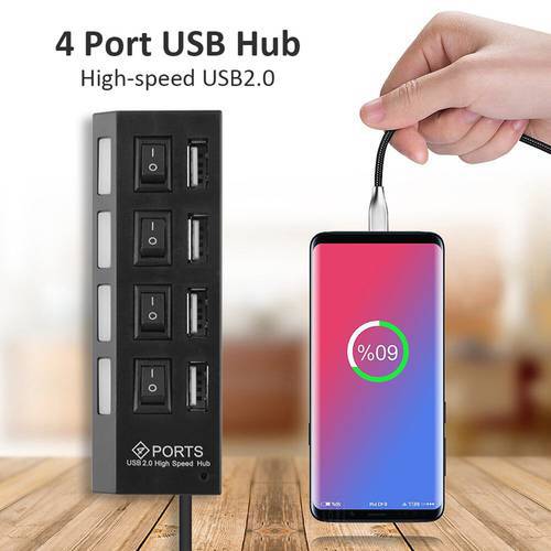 480Mbps Adapter Splitter USB Hub USB 2.0 Power Cord High Speed Multiple Expander for Office Caring Computer Supplies